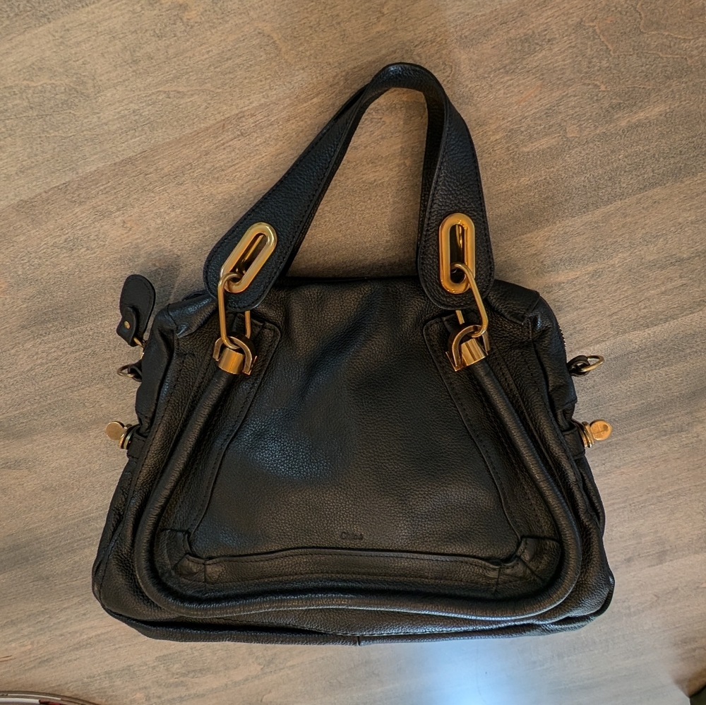 Chloe Paraty Black Leather Handbag Shoulder Bag Tote